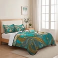 thumbnail image 5 of Quilts Twin Size, Teal Abstract Soft Comforter Bedding Set for Bed, Luxury Floral Golden Swirls Modern Lightweight Quilted Bedspread with Pillow Cover(2 Pieces) for All Season, 68x86 Inch, 5 of 9