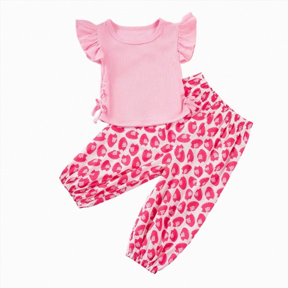 mgoYE Toddler Baby Girl Clothes Short Sleeve Ruffle Shirt Floral Pant Set 2 Piece Outfits for Girls Cute Clothing Set(Red,1-2 Years)
