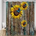 thumbnail image 3 of Rustic Floral Shower Curtain Set 72" x 72" Spring Sunflower Butterfly Grey Vintage Country Farmhouse Wooden Plank Waterproof Bathroom Home Decor with 12 Hooks, 3 of 6