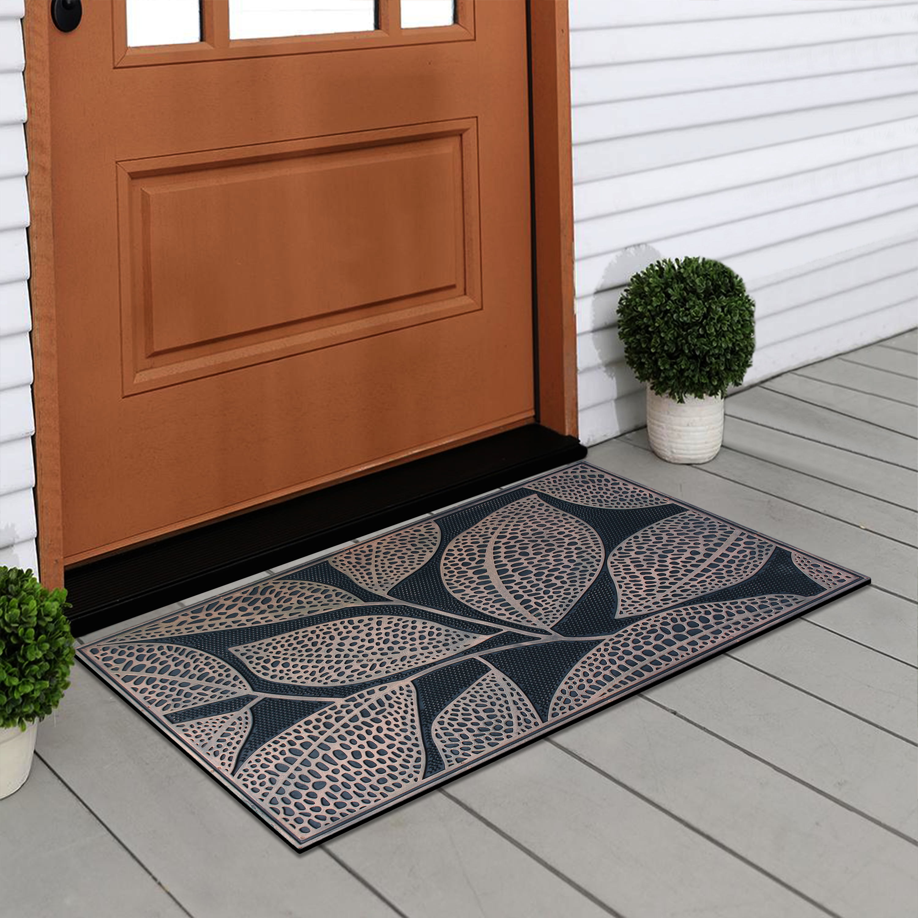 A1HC 18"x30" Rubber Pin Doormat with Copper Finish and Leaf Design for Entryway, Indoor & Outdoor, Non-Slip, Heavy Duty