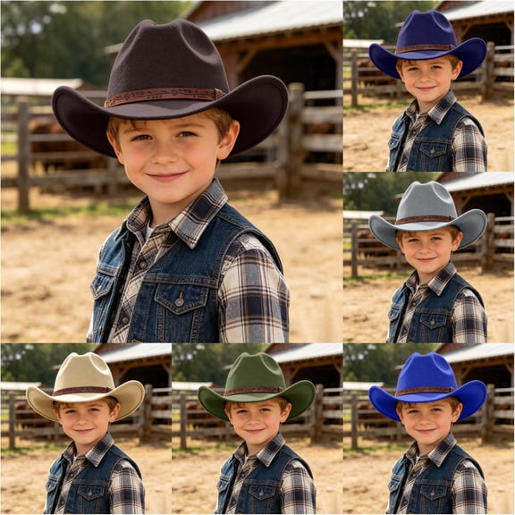 VOUZZA Kids Cowboy Hat Adjustable Drawstring Sun Protection Wide Brim Western Straw Hat for Halloween