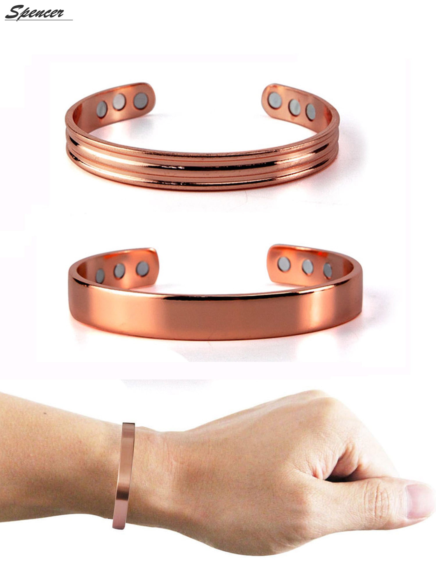Set of 2 Copper Magnetic Bracelet Arthritis Pain Energy MEN WOMEN 