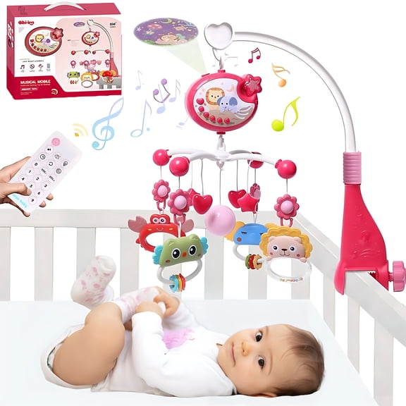 IFCOW Baby Crib Mobile with Music & Lights, Star Projection Mobile Remote Control, Timing Function, Rotation, Hanging Rotating Animals Rattles, Baby Crib Toys for Boys Girls