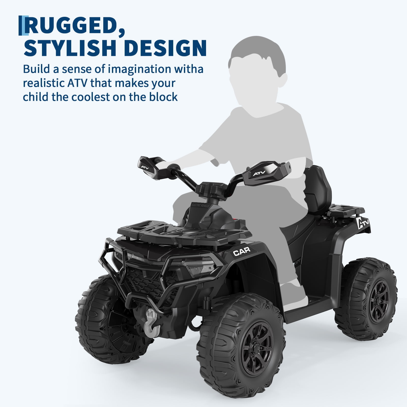 Garvee 12V Kids Ride On ATV,3 Variable Speeds,with Parent Remote Control,LED Headlights,Music,Black