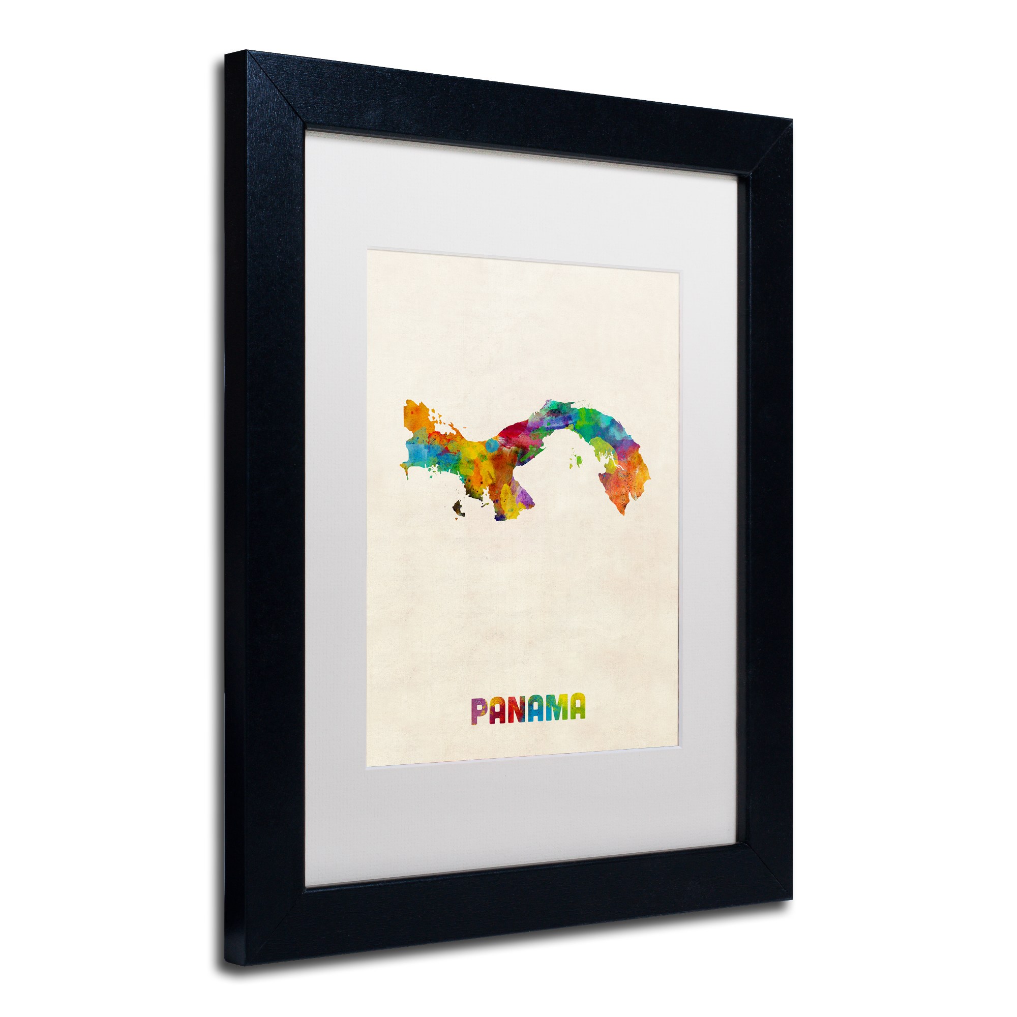 Trademark Fine Art ''Panama Watercolor Map'' by Michael Tompsett 16" x 20" White Matted Black Frame