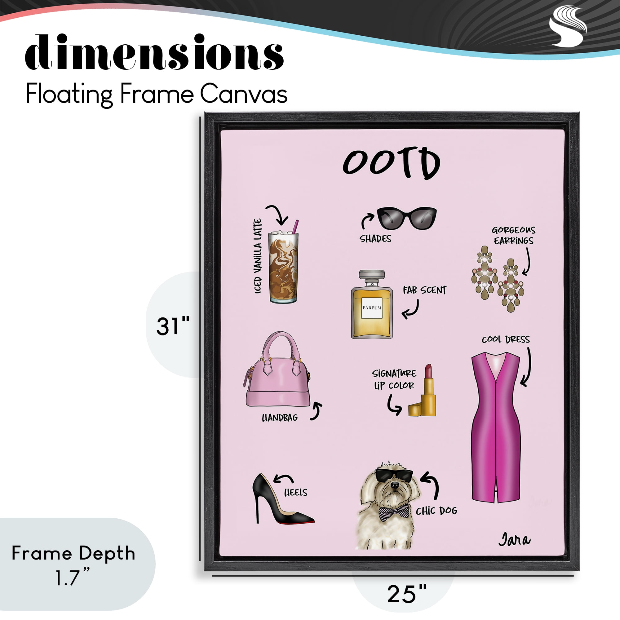 Stupell Industries Feminine Glam Outfit of the Day Black Framed Floater Canvas Wall Art, design by Tara Boone