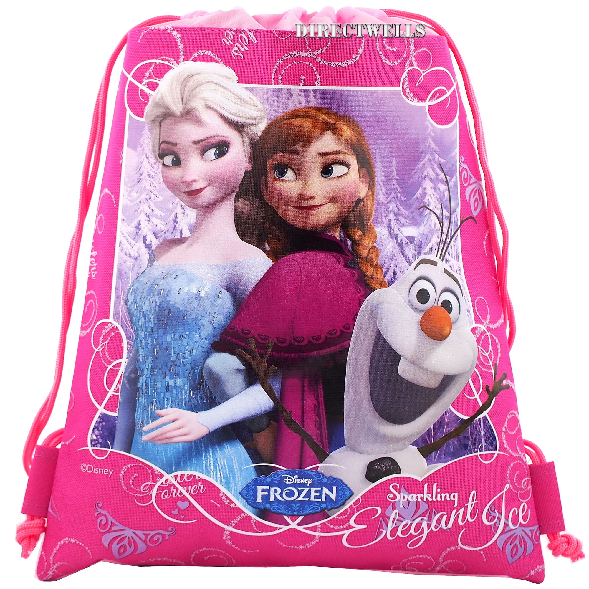 Hot Pink Disney Frozen Elsa Anna Drawstring String Backpack Sling Tote Bag 