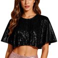 thumbnail image 2 of YTCAMLO Glitter Sequin Womens Cropped Wraps Fashions Short Sleeve Bolero Shrug Flared Shiny Shoulder Cover Up for Wedding, 2 of 5