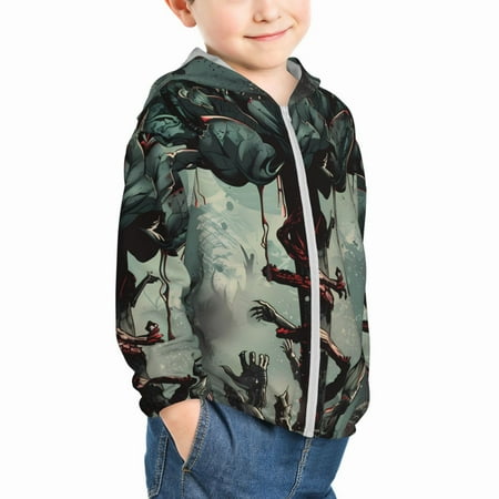 

Uemuo Zombie Flower Apocalypse Pattern Rash Guard for Boys Girls Long Sleeve Swim Shirts UPF 50+ UV Sun Protection Hooded Fishing Shirt with Pocket for Kid-4 Years
