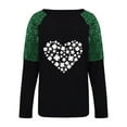 thumbnail image 5 of Taqqpue St. Patrick's Day T-Shirt Womens Funny Shamrock Printed Sequined Splicing Sleeve Casual Lucky Clover Heart Graphic Tee Tops, 5 of 9