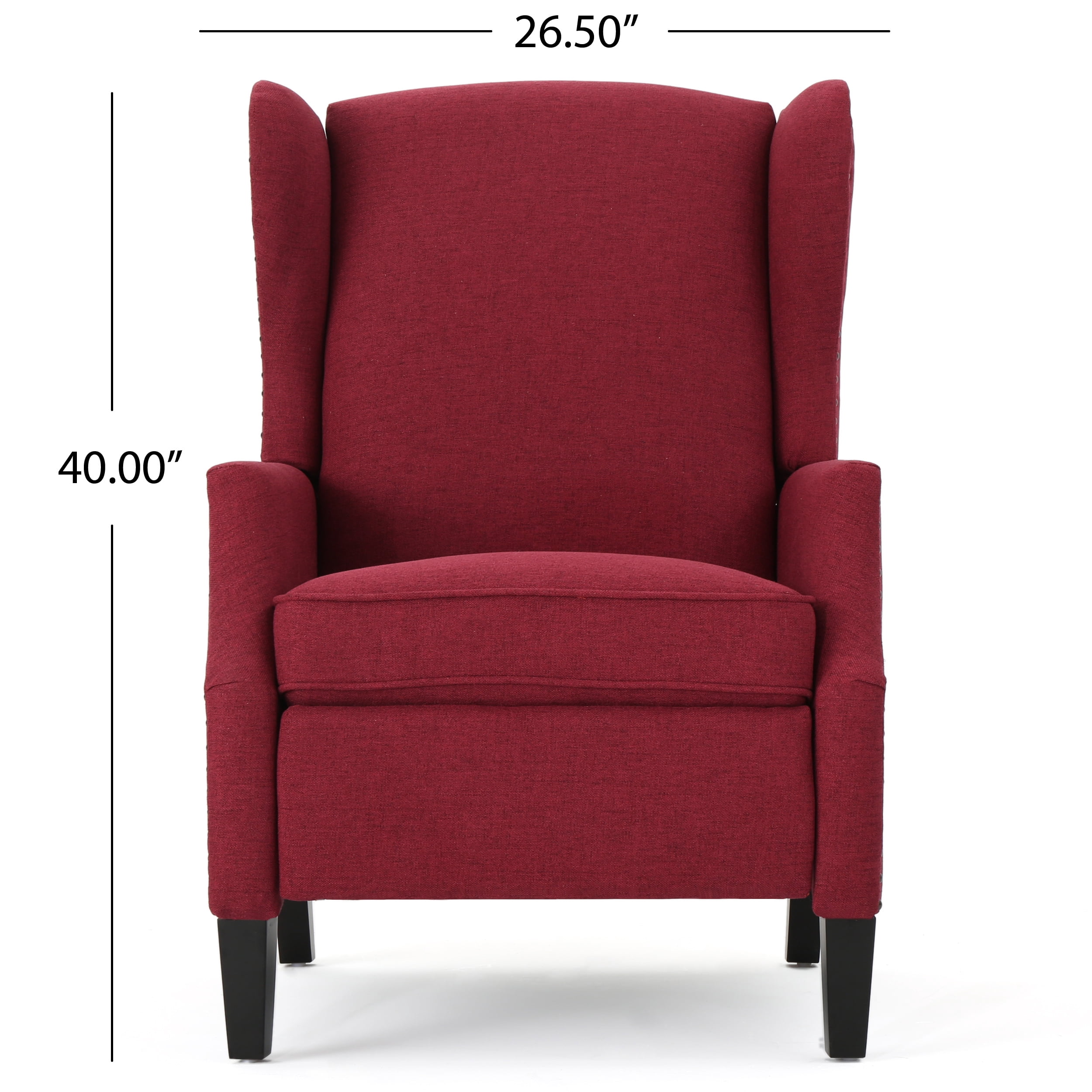 Noble House Wescott Fabric Nailhead Trim Recliner with 2 Sets, Dark Brown/Deep Red