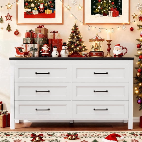 Homall 6-Drawer Wood Dresser for Bedroom, Large Storage Cabinet with Anti-Tip Safety and Footstool-Integrated Design, Double Classified Storage Organizer Chest for Living Room,Black and Brown