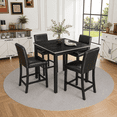 thumbnail image 2 of PAPROOS Dining Table Set for 4, 5 Piece Solid Wood Dining Room Set with Square Table and 4 Upholstered Chairs, Counter Height Kitchen Table with Crystal Decoration and Chair Set, Black, 2 of 8