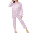 thumbnail image 2 of Cowsor Girls Boys Silk Pajamas Set Solid Long Sleeve Button Down Shirts Tops and Pants Infant Satin Pj Lounge Sets, 2 of 7