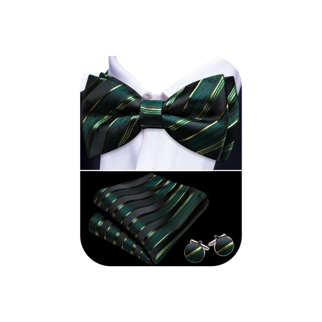 Conjunto de pajarita Barry.Wang de seda a rayas verdes y negras