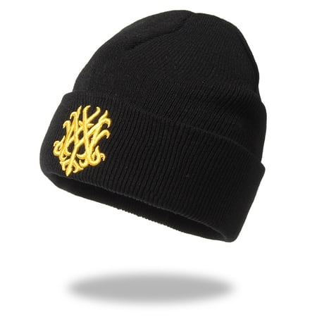Bonnet Tricoté Arsenal – Pompon Noir/doré, Blason Brodé, Taille Unique, Officiel