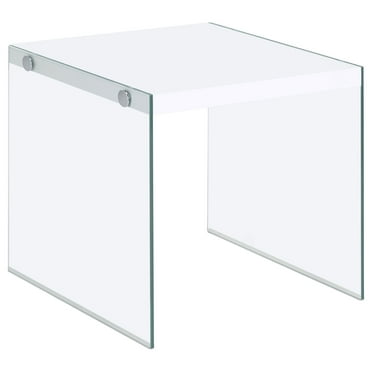 Coaster Opal Modern Square End Table With Clear Glass Legs in White