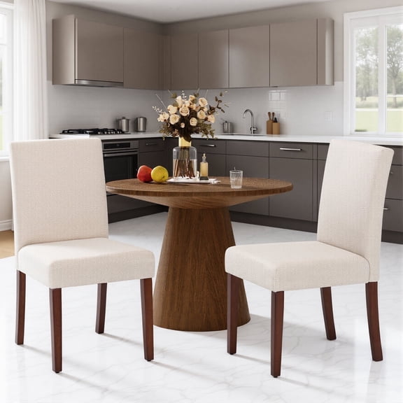 Upholstered Fabric Dining Chairs Set of 2 with Wood Legs, Modern Parsons Chairs with High Back for Kitchen, Dining Room, or Restaurant, Beige