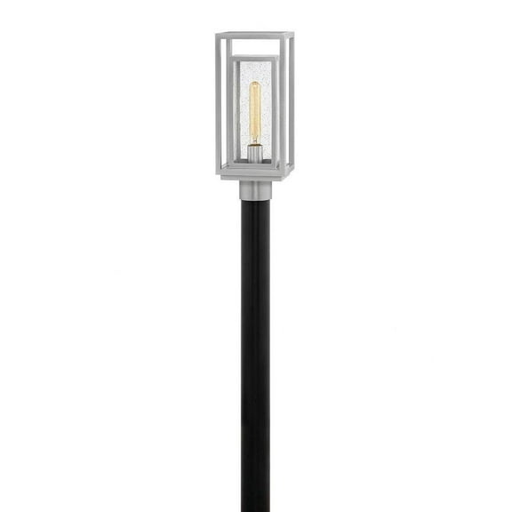 Double Frame 1-Light Medium Outdoor Post or Pier Mount Lantern in Black with Clear Seedy Glass 7 inches W X 17 inches H-Satin Nickel Finish-E26 Medium
