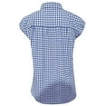 thumbnail image 3 of DuoJiaJ Womens Button Down Shirts Short Cap Sleeve Summer Cotton V Neck Collared Stripes Blouses Casual Plaid Tops Blue M, 3 of 4