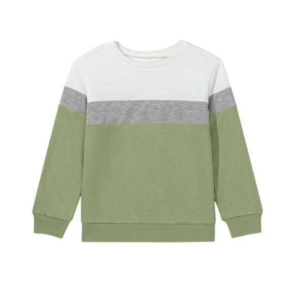 Khunlpohl Girls Crew Neck Shirts Color Block Long Sleeve Fleece Tshirt Casual Comfortable Tops for Kids 1-13 Years