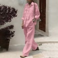 thumbnail image 2 of VBARHMQRT Petite Linen Pants for Women Petite Length Pure Color Linen Cotton Long Sleeve Shirt with Pocket and Relaxed Fit Straight Leg Pants Two Piece Set Linen Pants Women Petite Sets, 2 of 9
