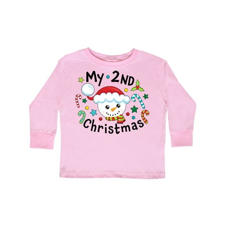 

Inktastic My 2nd Christmas Cute Snowman with Candy Canes Gift Toddler Boy or Toddler Girl Long Sleeve T-Shirt