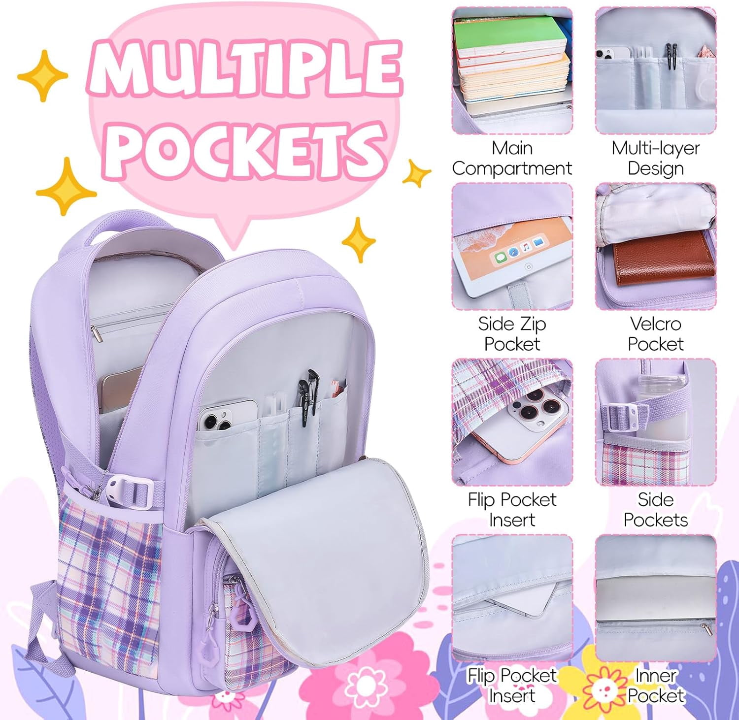 Gynky School Backpack for Teens Girlish School Bags for Middle School Students Book Bag for Elementary Primary Kawaii Backpack