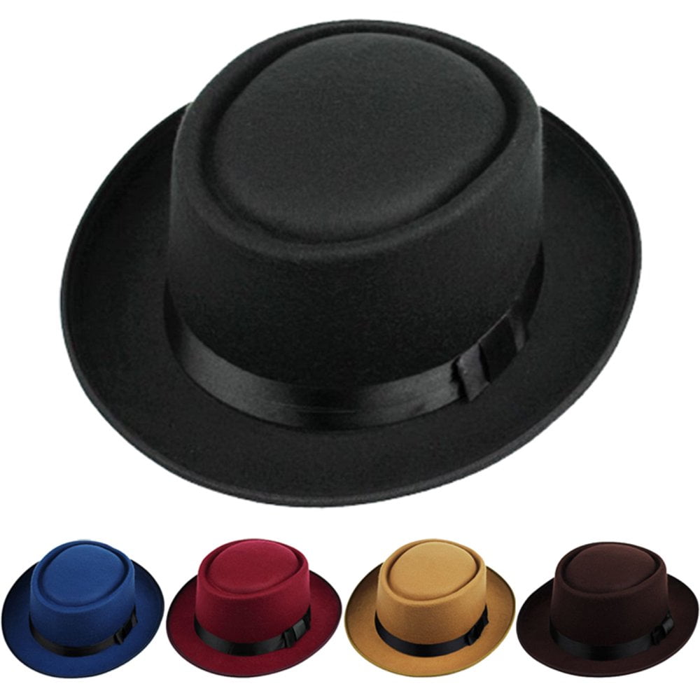 Chapeau Fedora Classique Des Années 1920 En Pure Laine à Bord Roulé Pork-Pie Pour Hommes Et Femmes - Chapeau D'église Froissable à Bord Court Chapeau Canotier, Noir , M