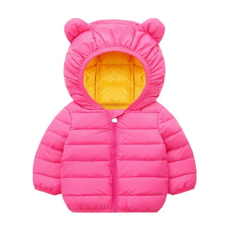 

Aompmsdx Toddler Kids Baby Boys Girls Winter Warm Jacket Solid Coats Outerwear Bear Ears Hooded Padded Outwearstitch