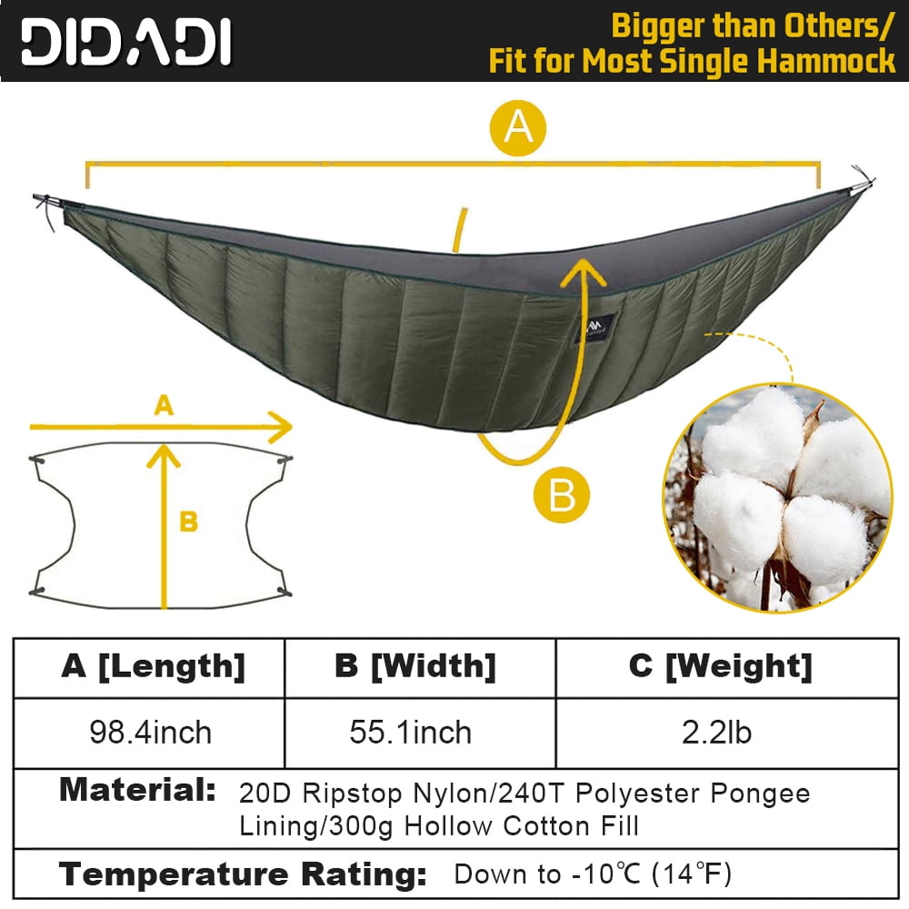 Under Quilts  for Hammocks DIDADI-Full Length 4 Seasons Cotton Hammock Underquilt Camping Hiking Backpacking Traveling Essential Gear  Ultralight Winter Cold Weather Warm  Blanket(Green)