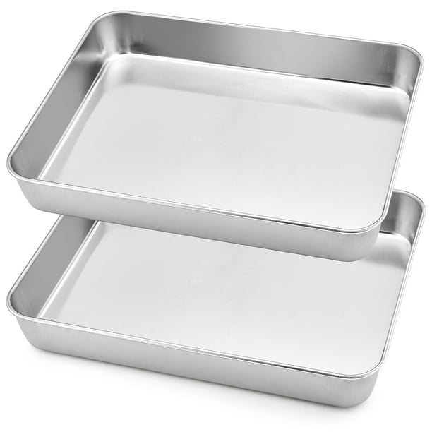 Walchoice Metal Lasagna Pans, Stainless Steel Baking Pan Set of 2, Oven Roasting Pans 10.4” x