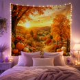 thumbnail image 2 of Autumn Landscape with Pumpkins and Trees at Sunset, Cozy Illustration for Nature Lovers, Peaceful Scenery Wall Art, Thanksgiving Gift Tapestry Wall Hanging for Bedroom and Living Room, 2 of 7