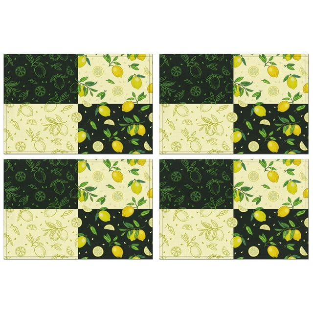 Yellow Fruits Lemon Placemats for Dining Table Durable Placemats for Indoor Kitchen Dining Rustic Vintage Table Placemats