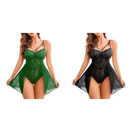 2-Pack Women Lingerie For Women Floral Snap Crotch Teddy Chemise Nightie Lace Nightgown Stockings for Women Lingerie Cutout Lingerie plus Size Pajamas for Women Lingerie plus Size plus Size