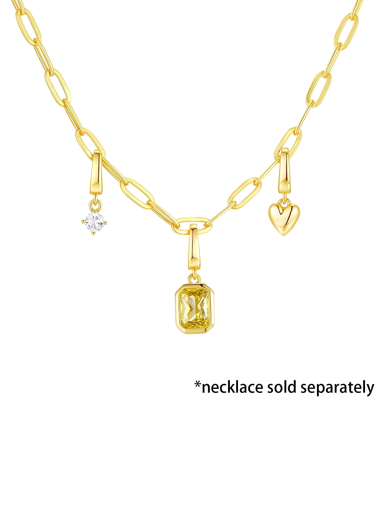 Brilliance Fine Jewelry Simulated Citrine and Simulated Diamond Charm Set in 14KT Gold Plated Sterling Silver