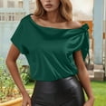 thumbnail image 2 of MIXUE Boho Tops For Women Summer Satin Solid Color Off Shoulder Sleeveless Vest Tshirts Streetwear,Green,S, 2 of 5