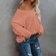 thumbnail image 6 of Women's Off The Shoulder Hollow Knit Pullover Sweater, Loose Lightweight Soft Breathable V Neck Long Sleeve Solid Color Top for All Seasons Casual Wear, Layering Comfort and Versatile Styling Pink S, 6 of 9