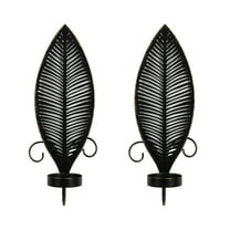 ZPAQI 2PCS Black Candle Holders Wall Mounted Candle Sconces With Leaf Pattern