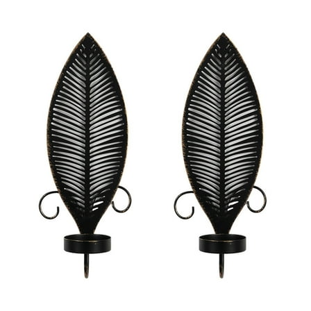 ZPAQI 2PCS Black Candle Holders Wall Mounted Candle Sconces With Leaf Pattern