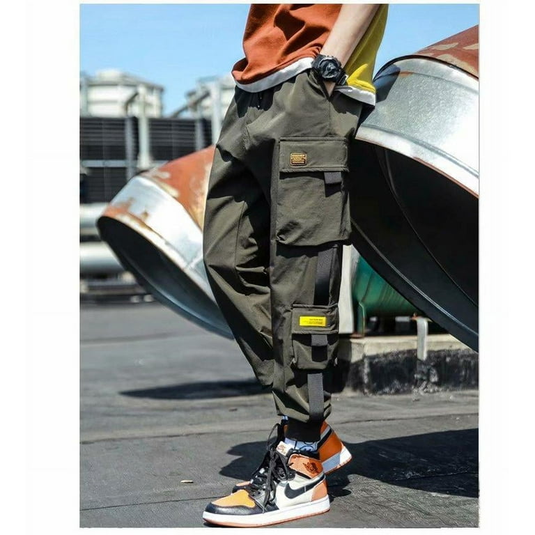 Cargo Pants Men Streetwear Hip Hop Pants Mens Joggers Pants Casual Ankle  Length Trousers Elastic Waist