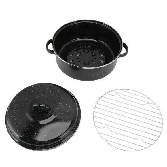 Roasting Pan Black Speckled Finish Household Non Stick BBQ Pot Roast Pan With Lid for Roasted Sweet Potatoes Chestnuts Iron Cover 26cm