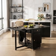 Extendable Drop Leaf Folding Dining Table Space Saving Living Room & Kitchen Single Black 130cm