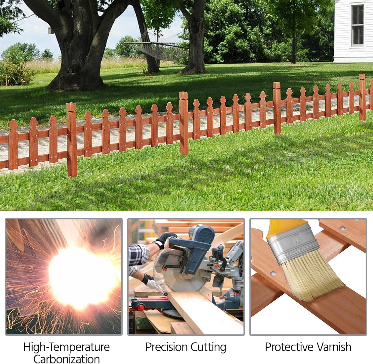 WLTER Decorative Garden Fence-Landscape Wood Picket Fencing Ornamental Panel Border Edging Patio Flower Garden Bed Pool Fences Outdoor,Light Brown- 355 in
