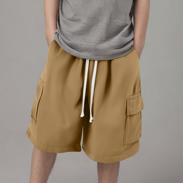 Clearance & Promo,Foreign Trade Solid Color Shorts, Elastic Waist, Cargo Pockets, Casual Fit, Outdoor Activity, Comfortable, Breathable, Quick Dry Light and Comfortable,Sopatenor
