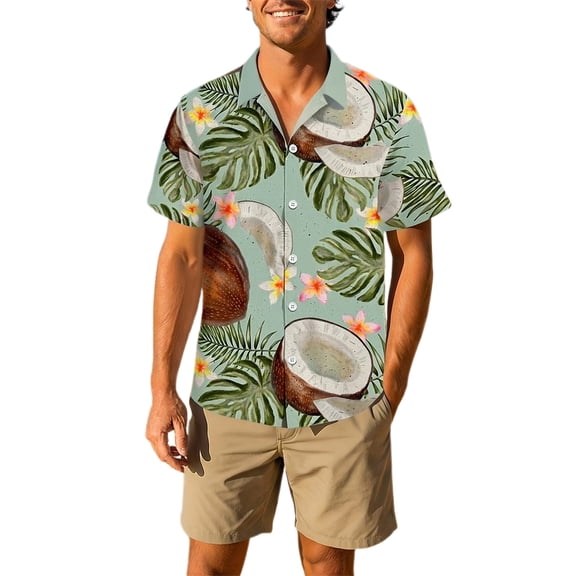 IWRICH Hawaiian Plus Size Shirt for Men Tropical Shirts Summer Beach Button down Short Sleeve Floral Vacation Tops 11-Light Green XL