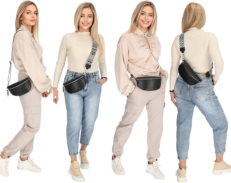 Leather Waist Belt Bag with 2 Detachable Straps, Stylish Unisex Crossbody Hip Pack for Travel, Italien Handcrafted Fanny Pack in 8 Colors