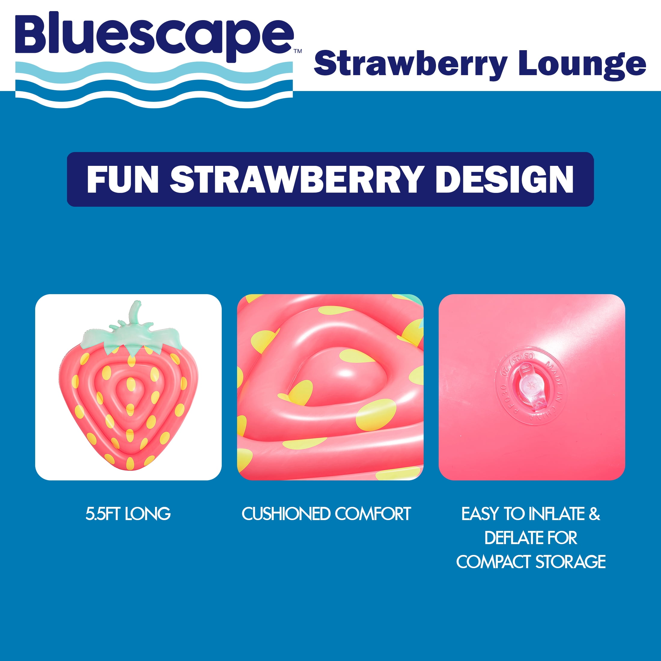Bluescape Strawberry Lounge Inflatable Swimming Pool Float, Red, Age 9 Years & Up, Unisex