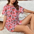 thumbnail image 4 of "Wukai Cartoon Strawberry Women's Pajama Set - Short-Sleeve Top and Shorts with Elastic Waistband and Pockets for Loungewear, Yoga, and Casual Wear-4X-Large, 4 of 8