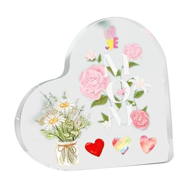 de corazón acrílico, regalo del Día de la madre, regalo para mamá de hija, hijo, decoración de escritorio duradera, regalo de cumpleaños, adorno